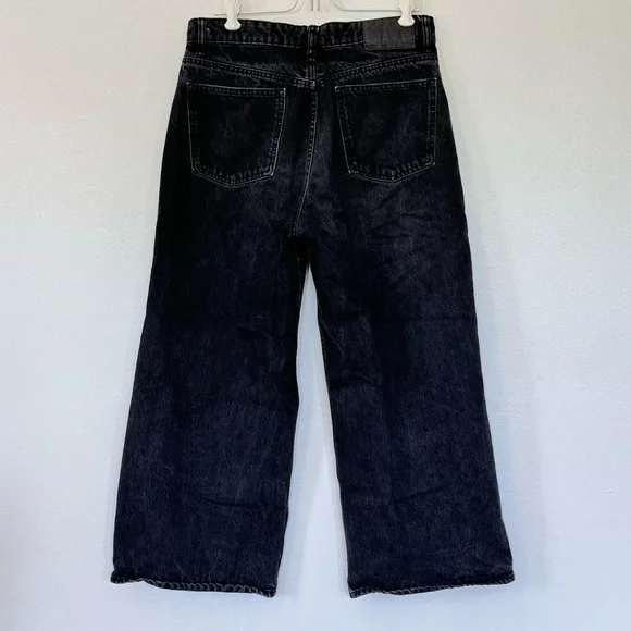 Zara Loose Fit  Wide Leg Crop Length Black Jeans Sz 8 - Picture 9 of 11